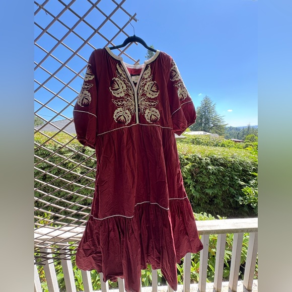Anthropologie Burgundy Embroidered Maxi Dress - Picture 1 of 8
